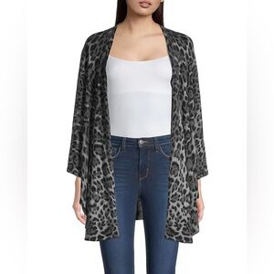 Sofia Cashmere Grey Leopard Print Shape Cape Waterfall Cardigan